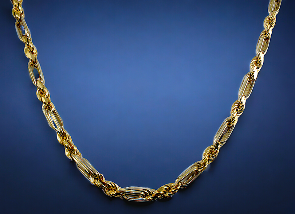14K Two Tone Gold Milano Figaro Rope Chain Necklace Diamond Cut Real Men Women Jewelry 31.1g | 8mm | 8 Inches | MADE IN ITALY