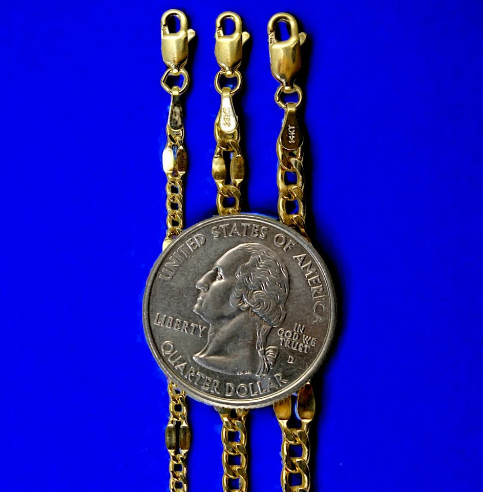 14K Yellow Gold 3mm-5mm SOLID Mirror Figaro Necklace Bracelet Chain Link Men Women Jewelry 1.3g | 3mm | 7 Inches | MADE IN ITALY