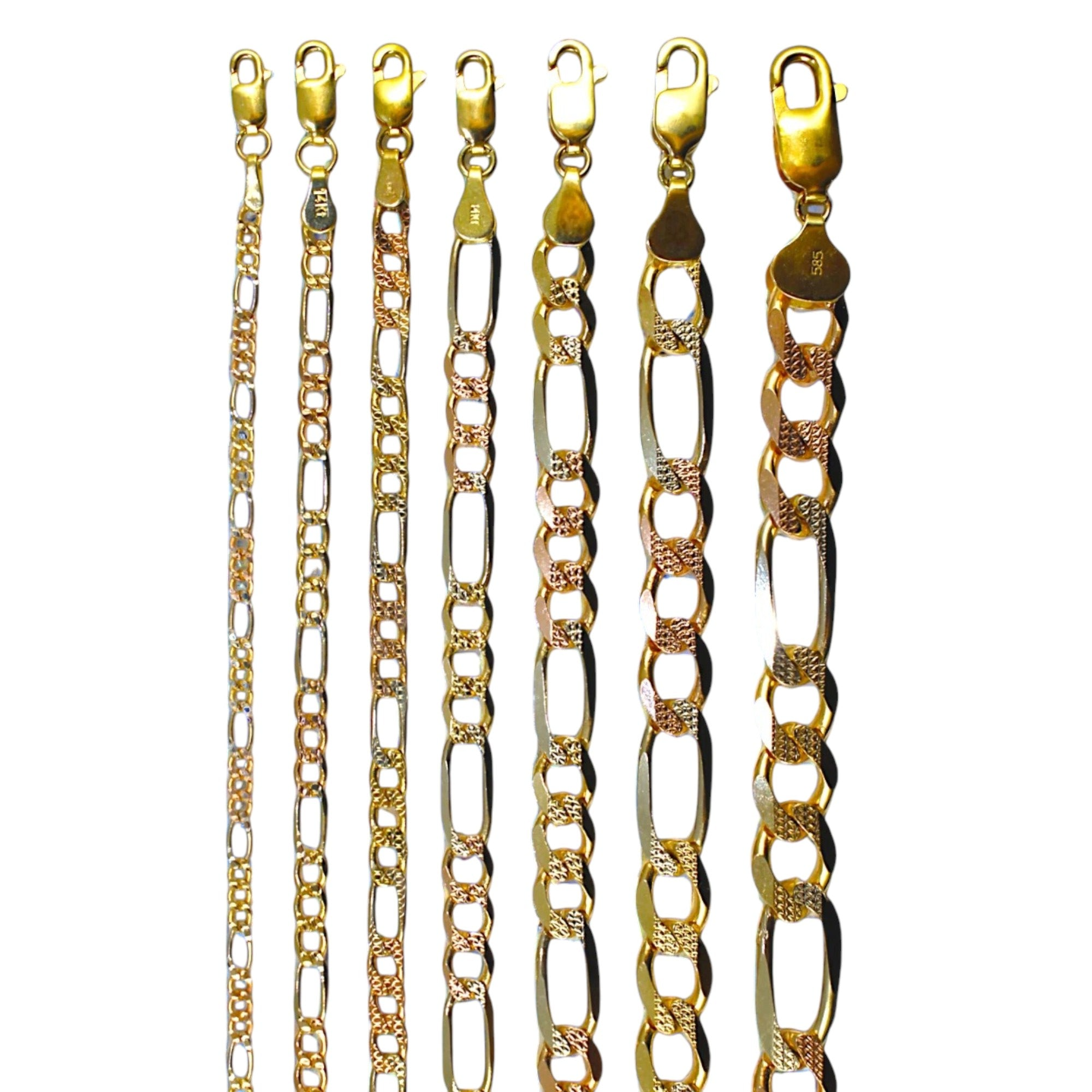 14K Tri Color Gold SOLID Figaro Necklace Bracelet Chain D/C Men Women Jewelry 1.7g | 2.5mm | 7 Inches | MADE IN ITALY