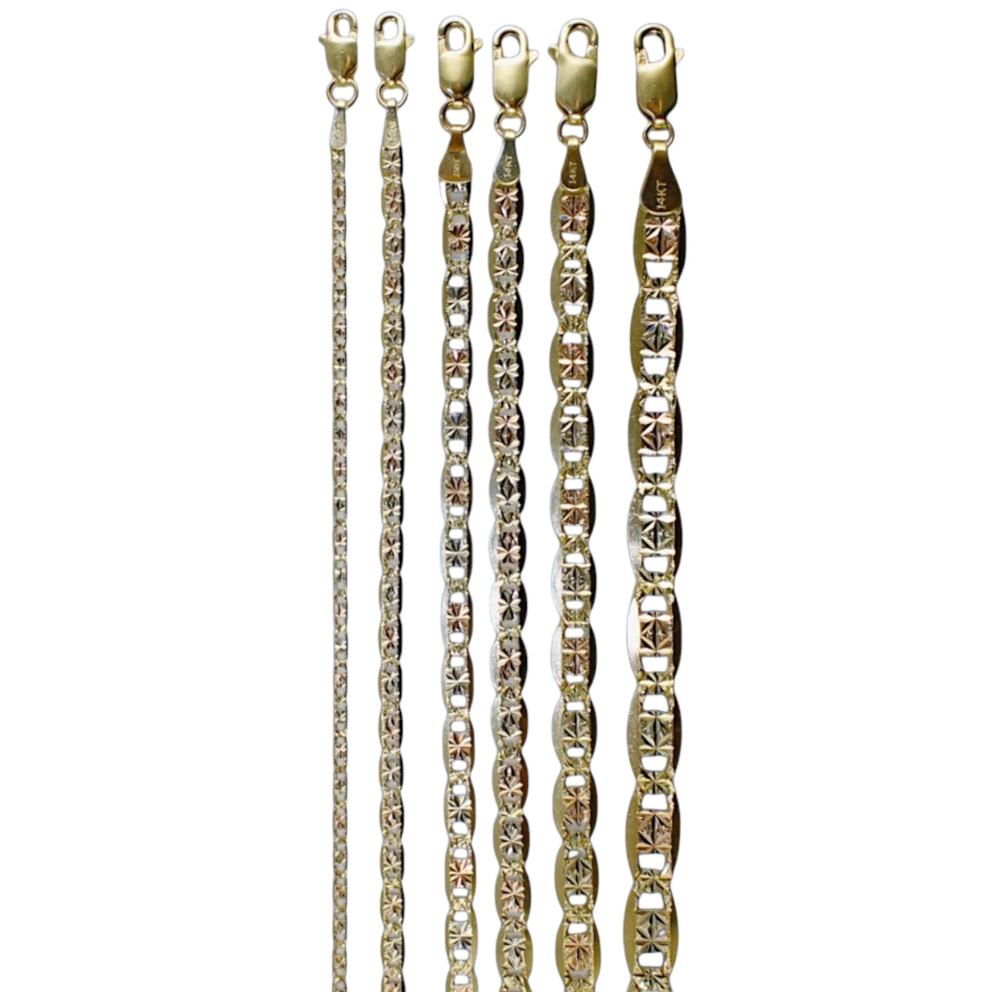 14K Tri Color Gold Valentino Mariner Anchor Necklace Bracelet Chain Men Women Jewelry 1.3g | 2mm | 7 Inches | MADE IN ITALY