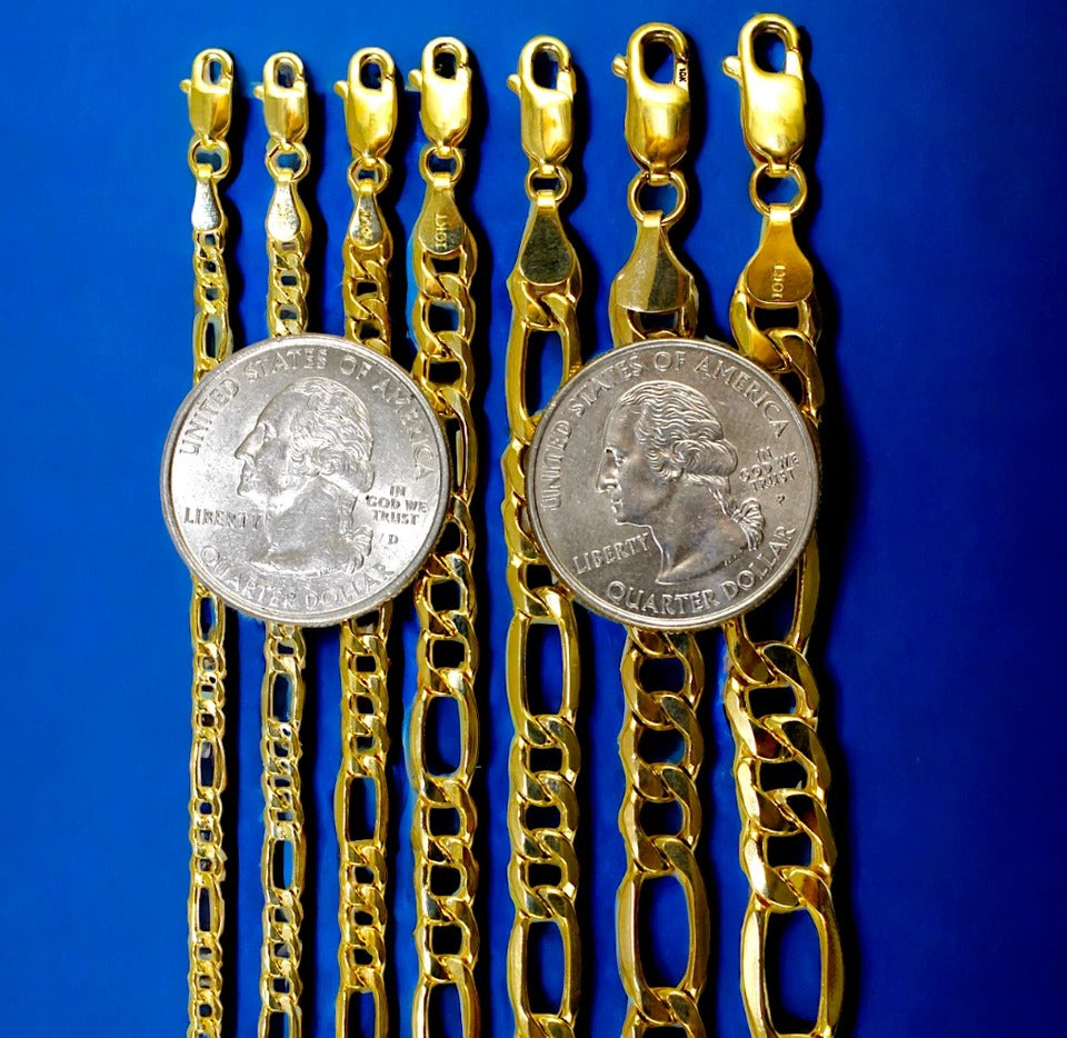10K Yellow Gold Figaro Necklace Bracelet Chain Italian  Men Women Jewelry 1.3g | 2.5mm | 7 Inches | MADE IN ITALY