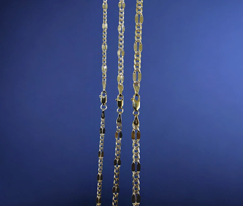 14K Yellow Gold SOLID Mirror Pave Figaro Necklace Bracelet Chain Men Women Jewelry 1.2g | 3mm | 7 Inches | MADE IN ITALY