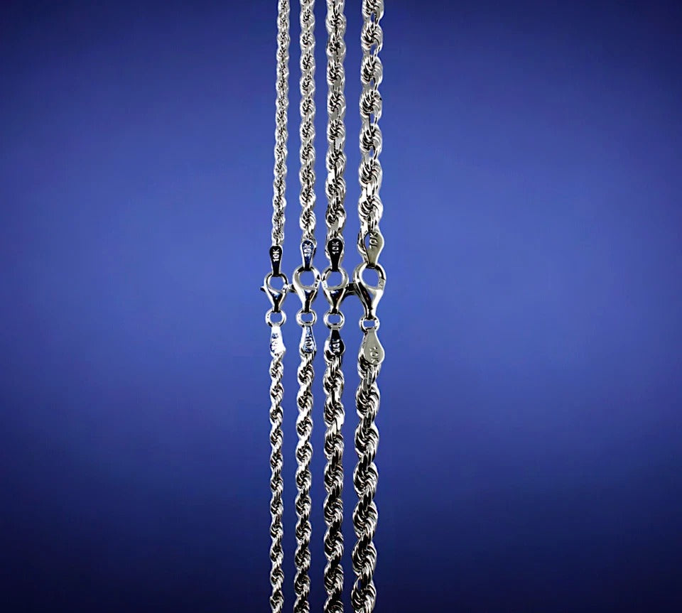 10K White Gold SOLID Rope Necklace Bracelet Chain Diamond Cut Real Men Women Jewelry 1.5g | 1.5mm | 7 Inches | MADE IN ITALY