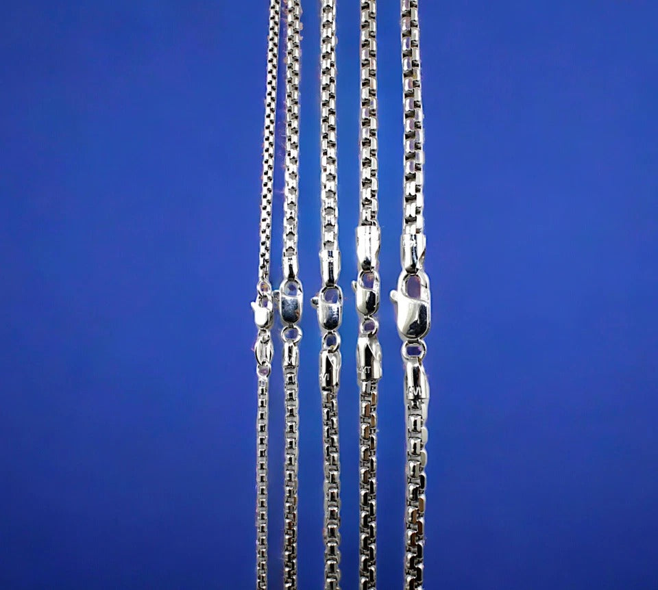 10K White Gold Venetian Round Box Necklace Bracelet Chain Real Men Women Jewelry 1.4g | 1mm | 7 Inches | MADE IN ITALY