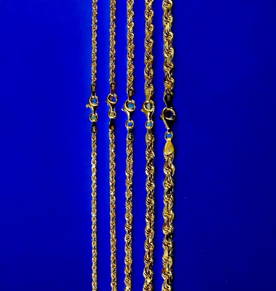 18K Yellow Gold SOLID Rope Chain Necklace Bracelet D/C Real Gold Men Women Jewelry 4.2g | 2mm | 7 Inches | MADE IN ITALY