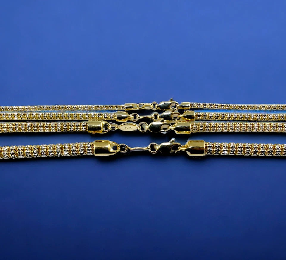 10K Yellow Gold SOLID Ice Link Necklace Bracelet Chain Pave Men Women Jewelry 3.2g | 2mm | 7 Inches | MADE IN ITALY