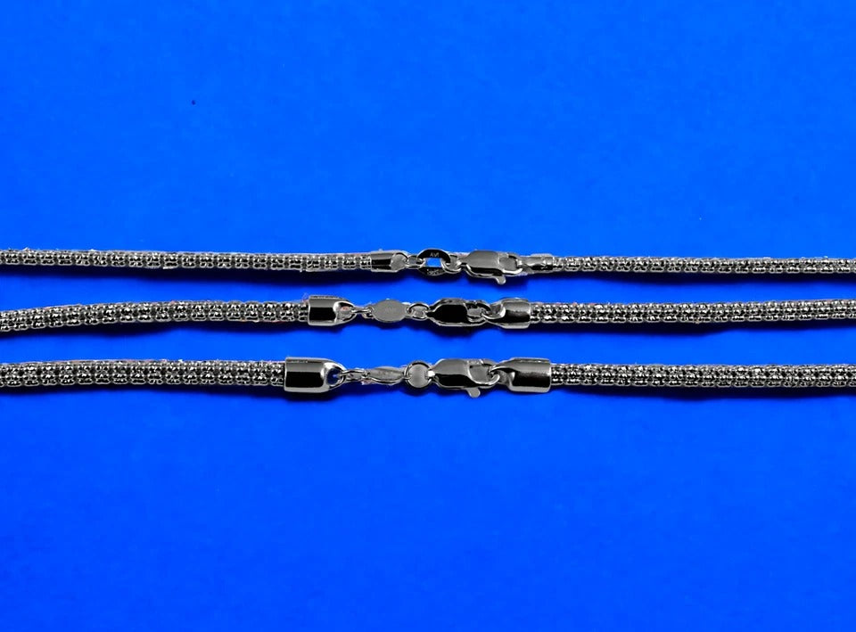 14K White Gold SOLID Ice Link Necklace Bracelet Chain Pave Real Men Women Jewelry 3.8g | 2.5mm | 7 Inches | MADE IN ITALY