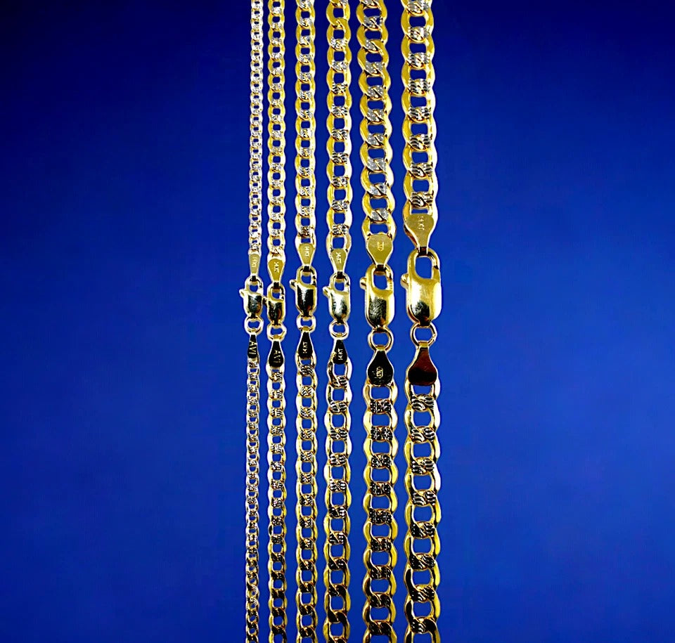14K Yellow Gold Pave Curb Cuban Necklace Bracelet Chain Link Real Men Women Jewelry 1.2g | 2.5mm | 7 Inches | MADE IN ITALY