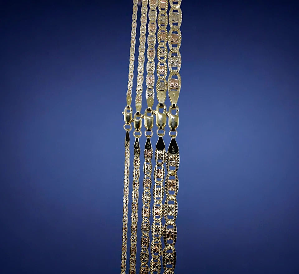 14K Tri Color Gold SOLID Valentino Mariner Anchor Bracelet Chain D/C Men Women Jewelry 1.4g | 2mm | 7 Inches | MADE IN ITALY