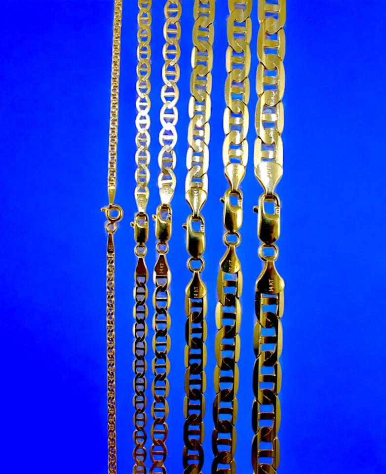 14K Yellow Gold SOLID Anchor Mariner Necklace Bracelet Chain Link Men Women Jewelry 1.8g | 3mm | 7 Inches | MADE IN ITALY