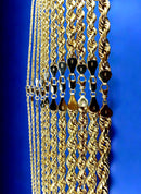 10K Yellow Gold Rope Necklace Bracelet Chain Diamond Cut Men Women Jewelry 1.3g | 2mm | 7 Inches | MADE IN ITALY