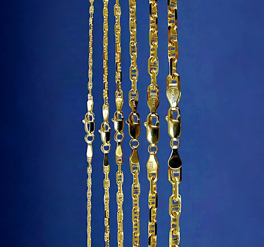 14K Yellow Gold SOLID Anchor Mariner Necklace Bracelet Chain Link Men Women Jewelry 2.5g | 2mm | 7 Inches | MADE IN ITALY