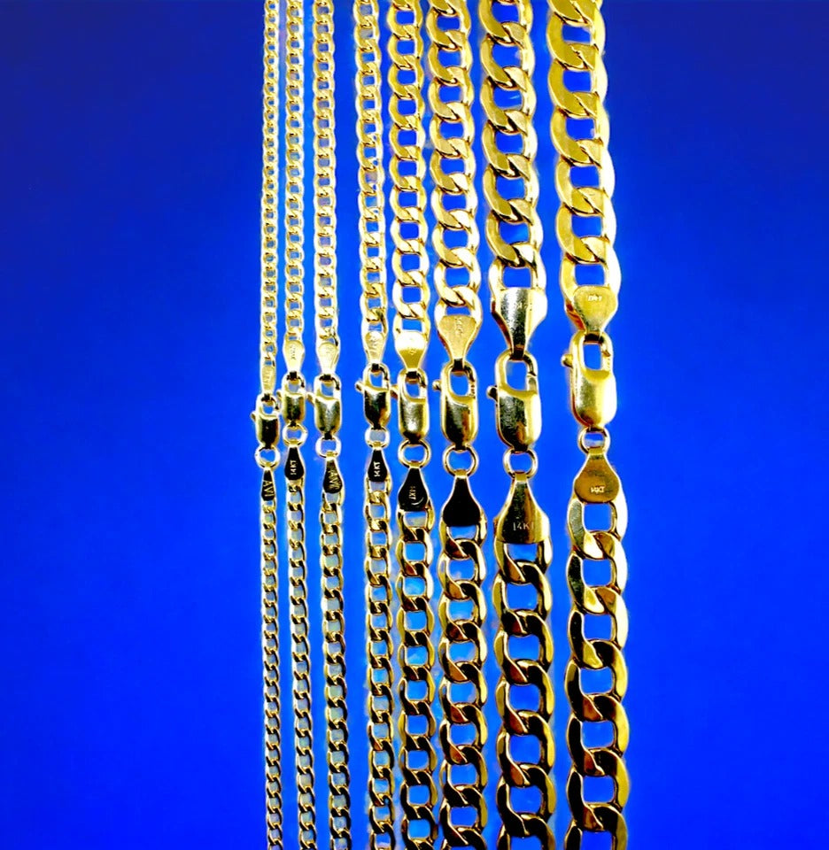 14K Yellow Gold Curb Cuban Necklace Bracelet Chain  Men Women Jewelry 0.9g | 2mm | 7 Inches | MADE IN ITALY