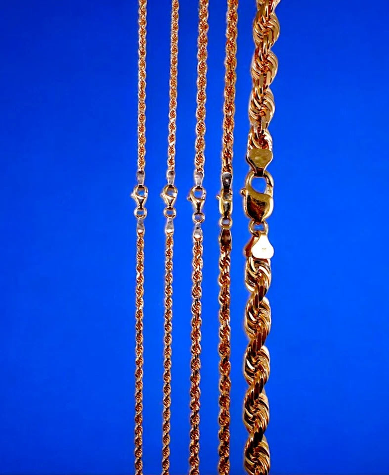 10K Rose Gold SOLID Rope Chain Necklace Bracelet Diamond Cut Men Women Jewelry 1.5g | 1.5mm | 7 Inches | MADE IN ITALY