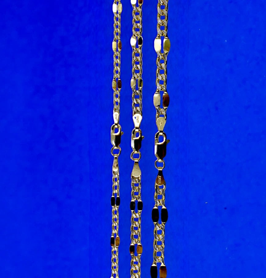 10K Yellow Gold SOLID Mirror Pave Figaro Necklace Bracelet Chain Men Women Jewelry 1.1g | 3mm | 7 Inches | MADE IN ITALY