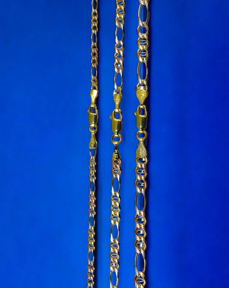 14K Tri Color Gold SOLID Figarucci Anchor Mariner Chain Necklace Link Men Women Jewelry 2.1g | 2.7mm | 7 Inches | MADE IN ITALY