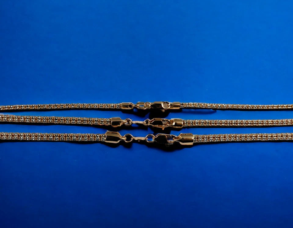14K Rose Gold SOLID Ice Link Necklace Bracelet Chain Pave Real Men Women Jewelry 3.8g | 2.5mm | 7 Inches | MADE IN ITALY