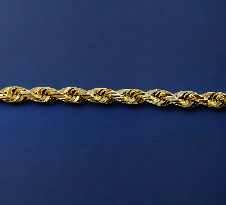 14K Yellow Gold Rope Chain Necklace Bracelet Diamond Cut Men Women Jewelry 1.5g | 2mm | 7 Inches | MADE IN ITALY