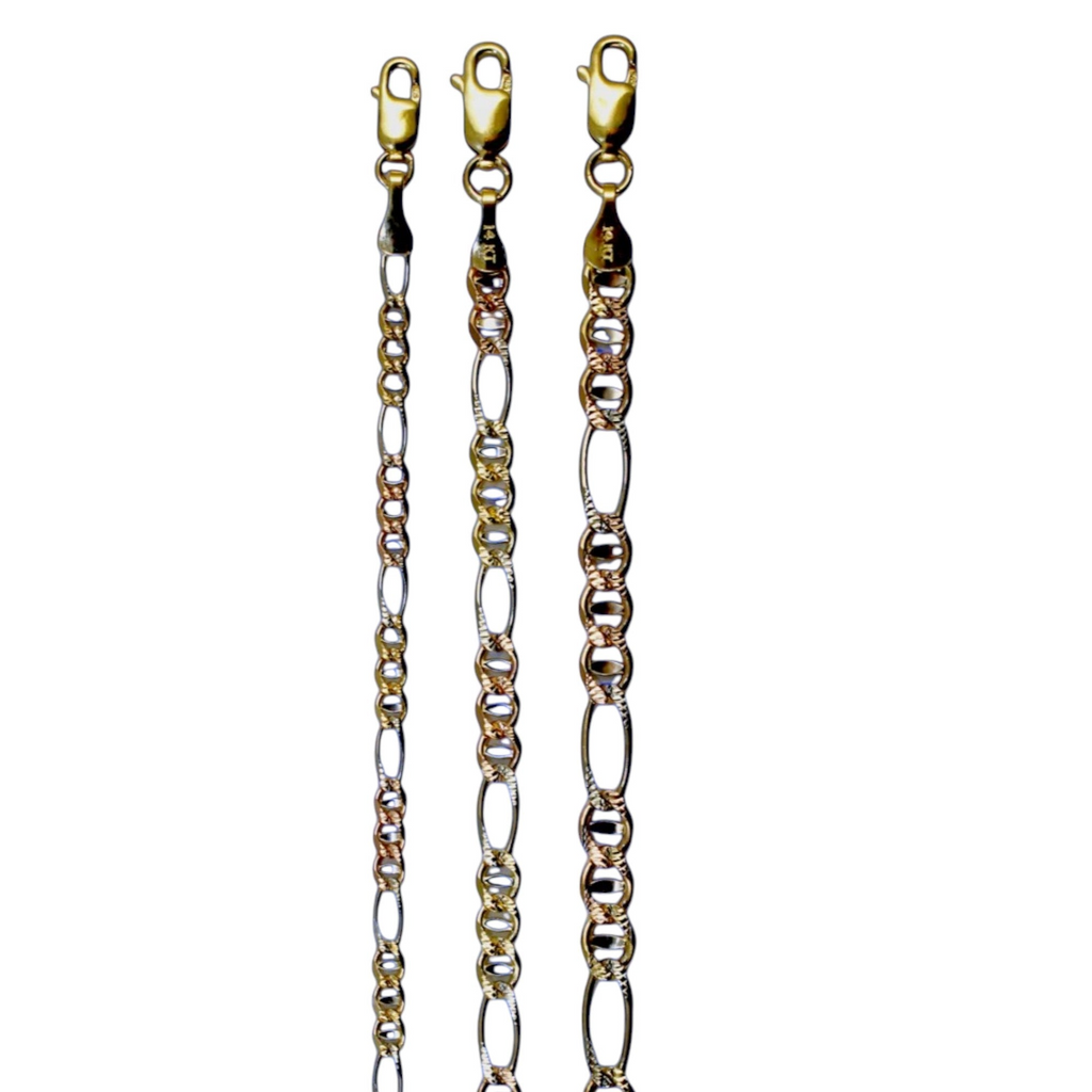 14K Tri Color Gold SOLID Figarucci Anchor Mariner Chain Necklace Link Men Women Jewelry 2.1g | 2.7mm | 7 Inches | MADE IN ITALY