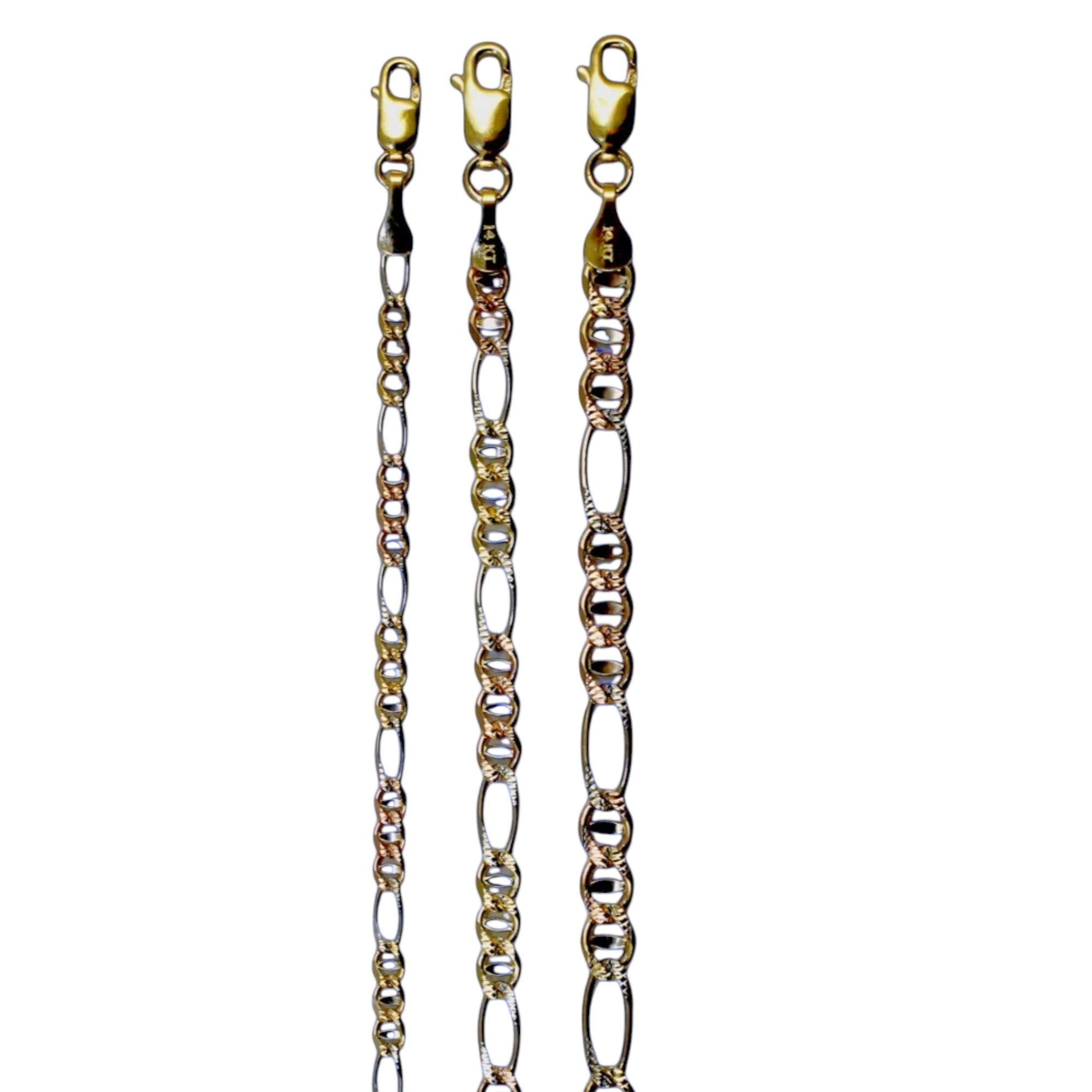 14K Tri Color Gold SOLID Figarucci Anchor Mariner Chain Necklace Link Men Women Jewelry 2.1g | 2.7mm | 7 Inches | MADE IN ITALY