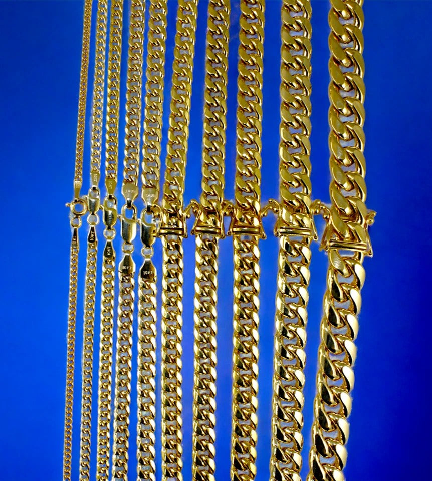 10K Yellow Gold Miami Cuban Necklace Bracelet Chain Men Women Jewelry 1.3g | 2mm | 7 Inches | MADE IN ITALY