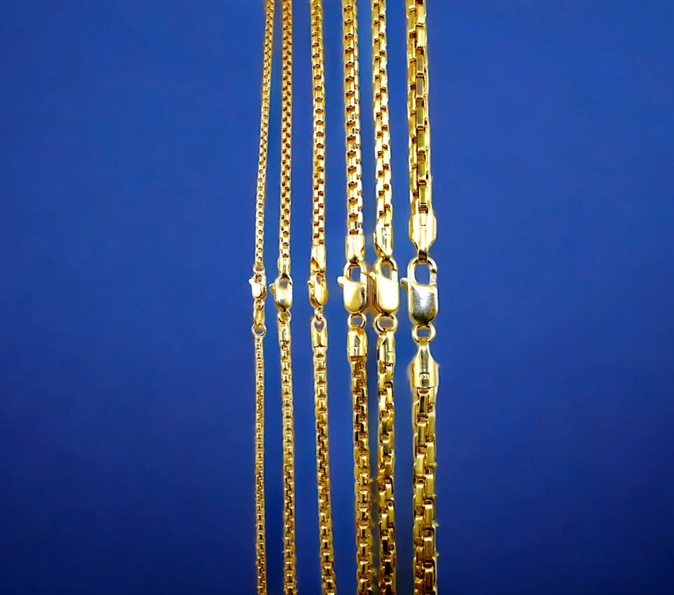 14K Yellow Gold Venetian Round Box Necklace Bracelet Chain Men Women Jewelry 1.3g | 1.3mm | 7 Inches | MADE IN ITALY