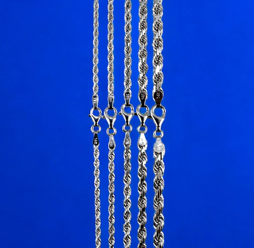 14K White Gold SOLID Rope Necklace Bracelet Chain Diamond Cut Men Women Jewelry 1.7g | 1.5mm | 7 Inches | MADE IN ITALY