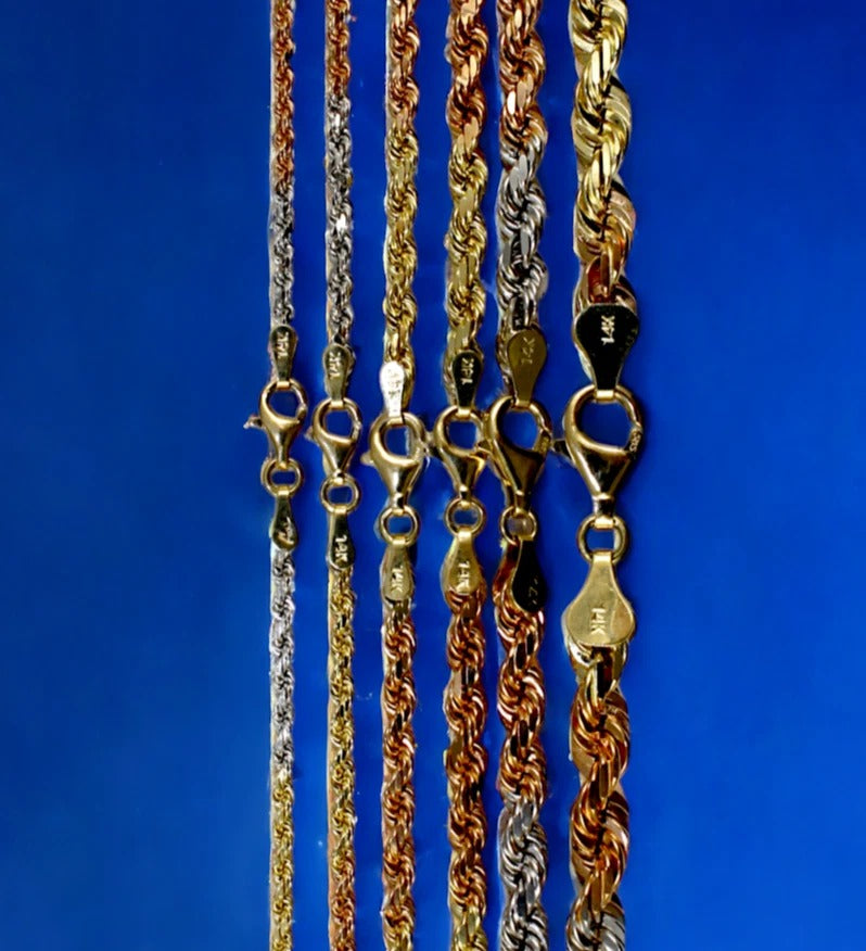 14K Tri Color Gold SOLID Rope Chain Bracelet Diamond Cut Real Gold Men Women Jewelry 2.8g | 2mm | 7 Inches | MADE IN ITALY