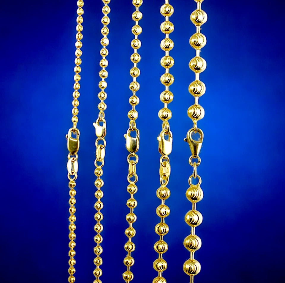 14K Yellow Gold SOLID Round Ball Bead Necklace Bracelet Chain D/C Men Women Jewelry 2.2g | 2mm | 7 Inches | MADE IN ITALY