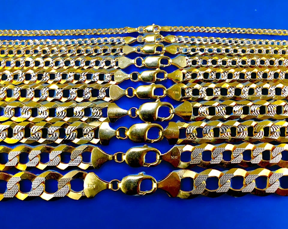 14K Yellow Gold SOLID Pave Cuban Curb Necklace Bracelet Chain Diamond Cut Men Women Jewelry 1.7g | 2.5mm | 7 Inches | MADE IN ITALY