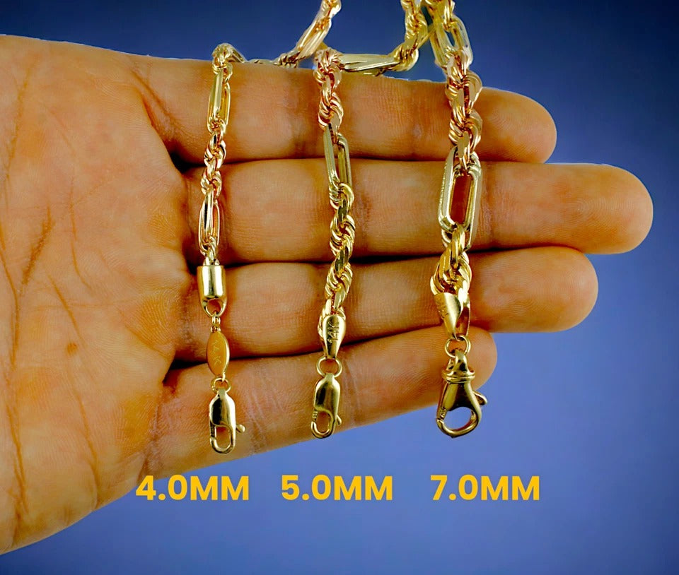 14K Tri Color Gold SOLID Figaro Rope Milano Necklace Bracelet Chain Men Women Jewelry 4g | 2mm | 7 Inches | MADE IN ITALY