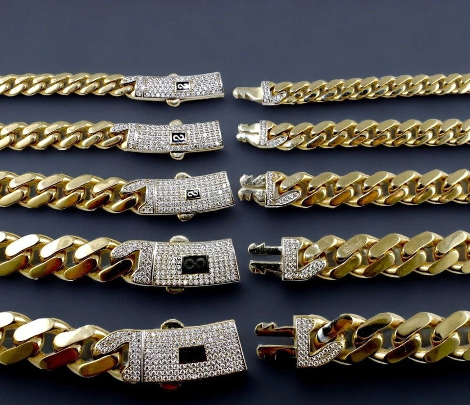 14K Gold Monaco Miami Cuban Link Necklace Bracelet Chain Full CZ 6mm-13mm 7"-30" | MADE IN ITALY