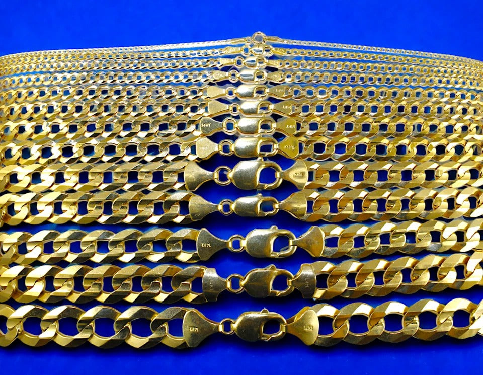 14K Yellow Gold SOLID Curb Cuban Chain Necklace Bracelet  Men Women Jewelry 1.1g | 2mm | 7 Inches | MADE IN ITALY