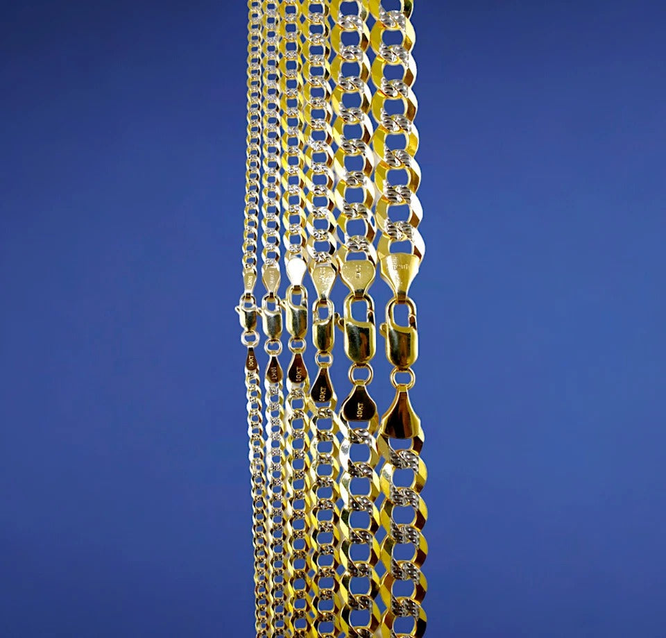 10K Yellow Gold SOLID Curb Cuban Pave Necklace Bracelet Chain Men Women Jewelry 2.1g | 3mm | 7 Inches | MADE IN ITALY