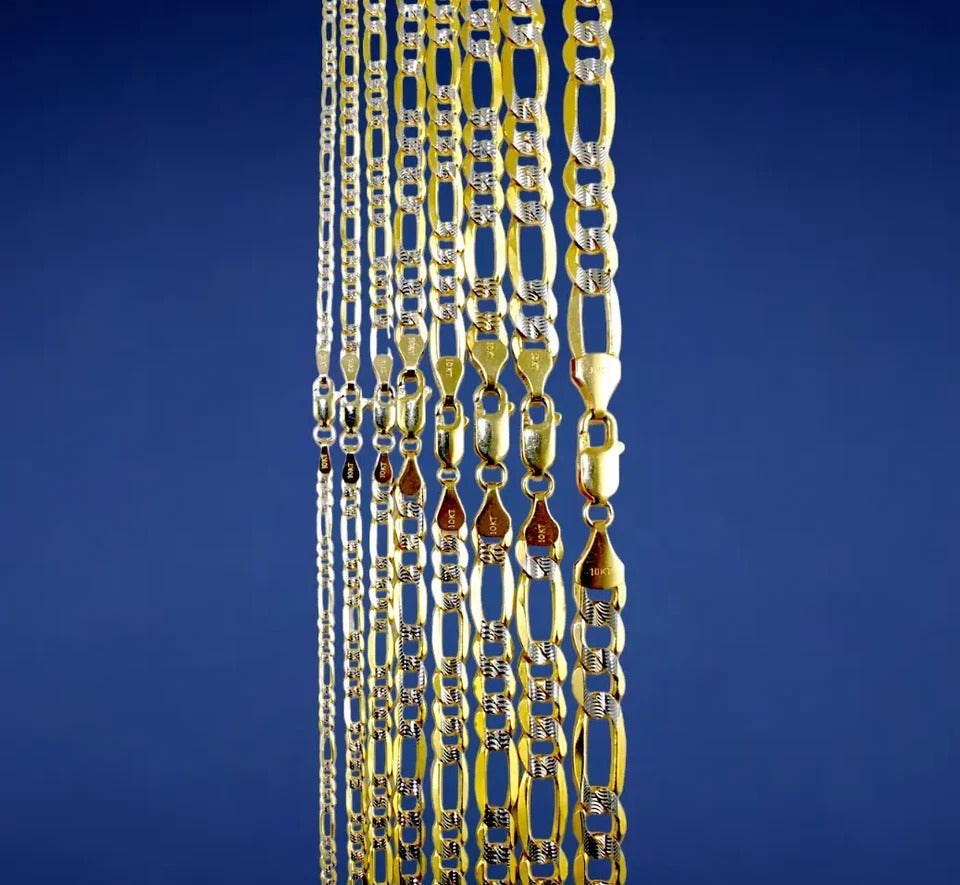 10K Yellow Gold SOLID Figaro Pave Necklace Bracelet Chain Real DC Men Women Jewelry 1.5g | 2mm | 7 Inches | MADE IN ITALY