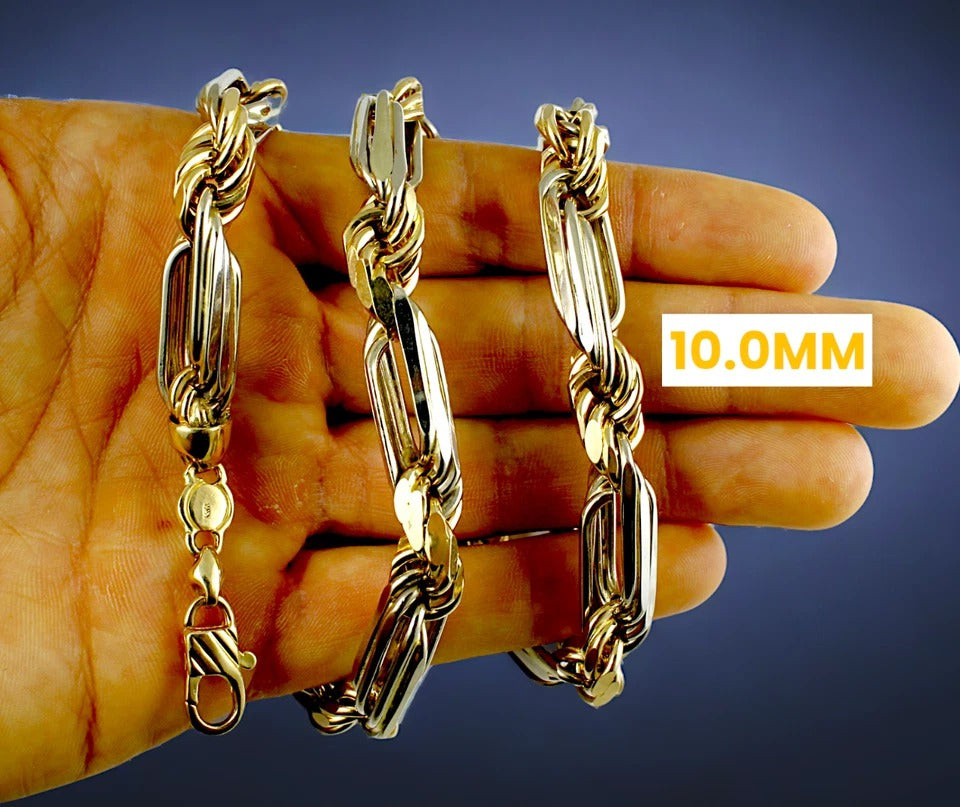 14K Two Tone Gold Milano Figaro Rope Chain Necklace Diamond Cut Real Men Women Jewelry 31.1g | 8mm | 8 Inches | MADE IN ITALY