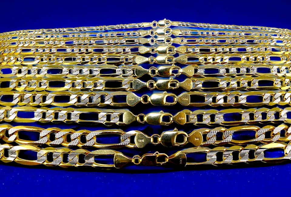 14K Yellow Gold SOLID Figaro Pave Necklace Bracelet Chain Real DC Men Women Jewelry 1.8g | 2.5mm | 7 Inches | MADE IN ITALY