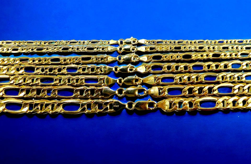 10K Yellow Gold Figaro Necklace Bracelet Chain Italian  Men Women Jewelry 1.3g | 2.5mm | 7 Inches | MADE IN ITALY
