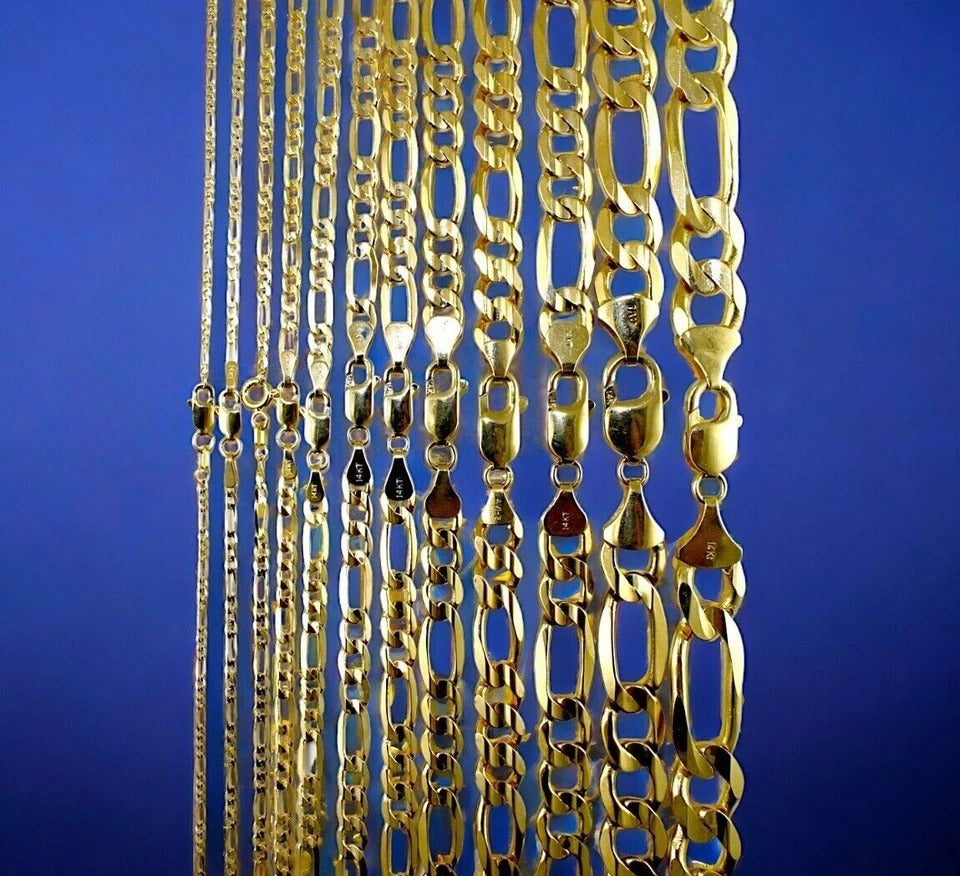 14K Yellow Gold SOLID Figaro Necklace Chain Bracelet Men Women Jewelry 1.2g | 1.5mm | 7 Inches | MADE IN ITALY