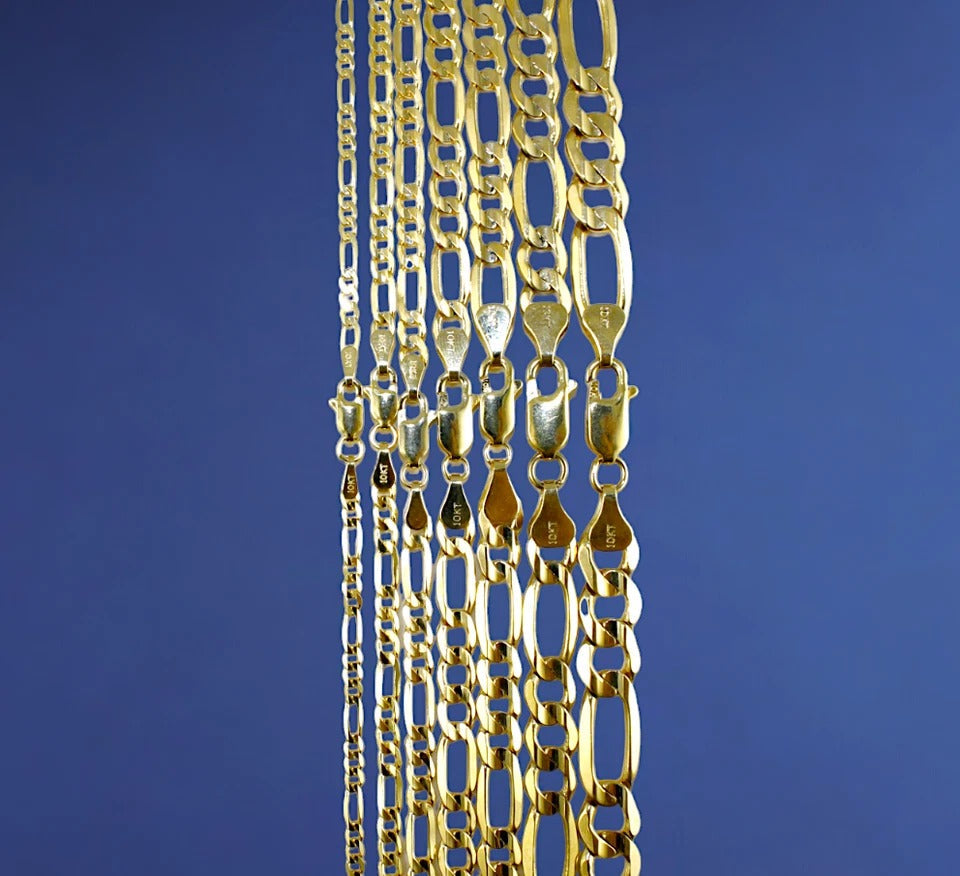 10K Yellow Gold SOLID Figaro Necklace Bracelet Chain Italian Men Women Jewelry 1.5g | 2.5mm | 7 Inches | MADE IN ITALY