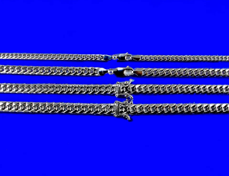 14K White Gold Miami Cuban Necklace Bracelet Chain Link Real Men Women Jewelry 3.1g | 3.5mm | 7 Inches | MADE IN ITALY