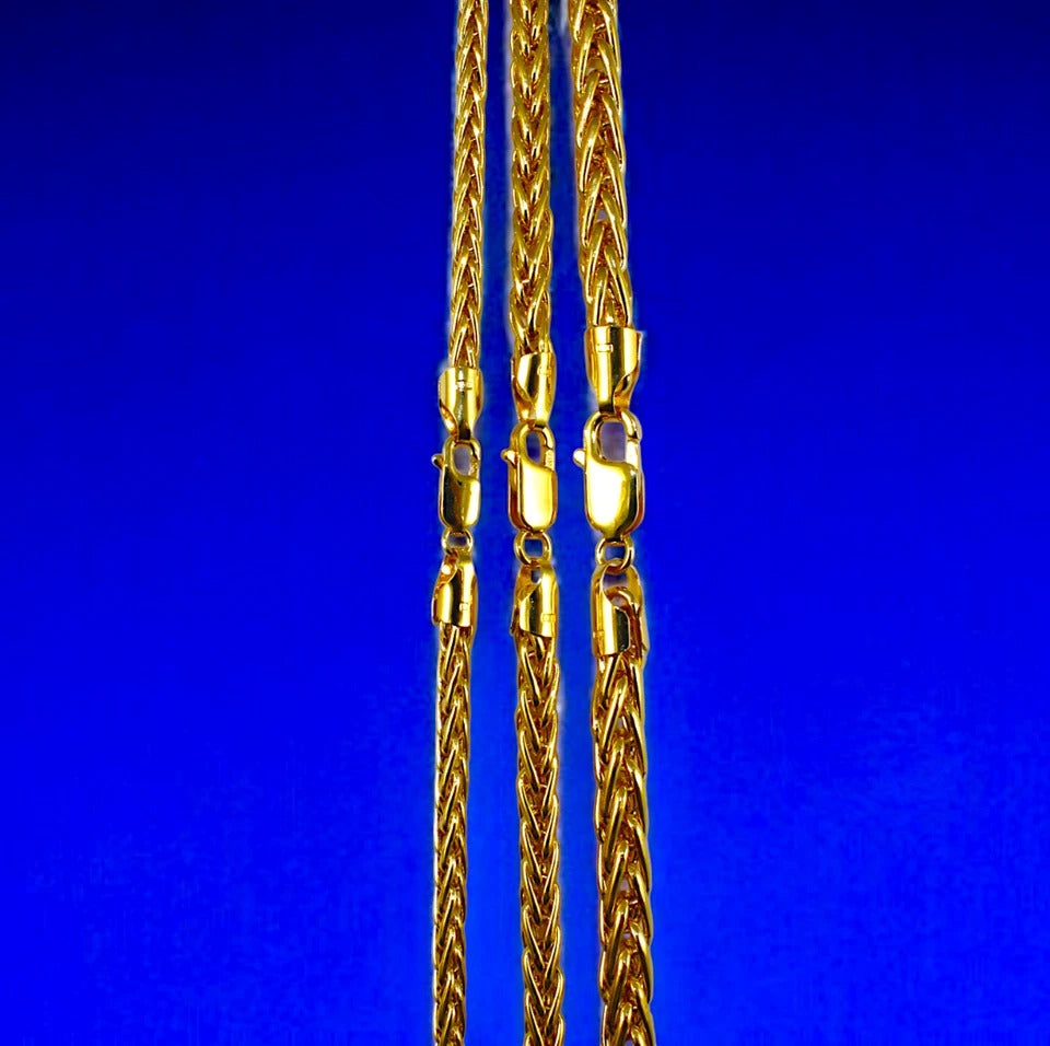 10K Yellow Gold Spiga Wheat Box Necklace Bracelet Chain Real Men Women Jewelry 5.3g | 4mm | 7 Inches | MADE IN ITALY