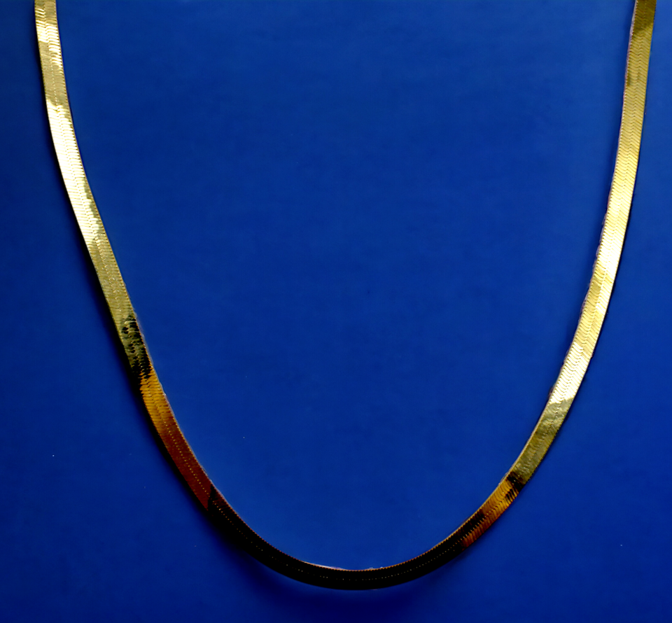 14K Yellow Gold 3mm-5mm Herringbone Flat Silky Necklace Bracelet Real Men Women Jewelry 2.2g | 3mm | 7 Inches | MADE IN ITALY