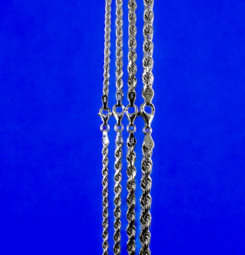 10K White Gold Rope Chain Necklace Bracelet Diamond Cut Real Gold Men Women Jewelry 1.3g | 2mm | 7 Inches | MADE IN ITALY