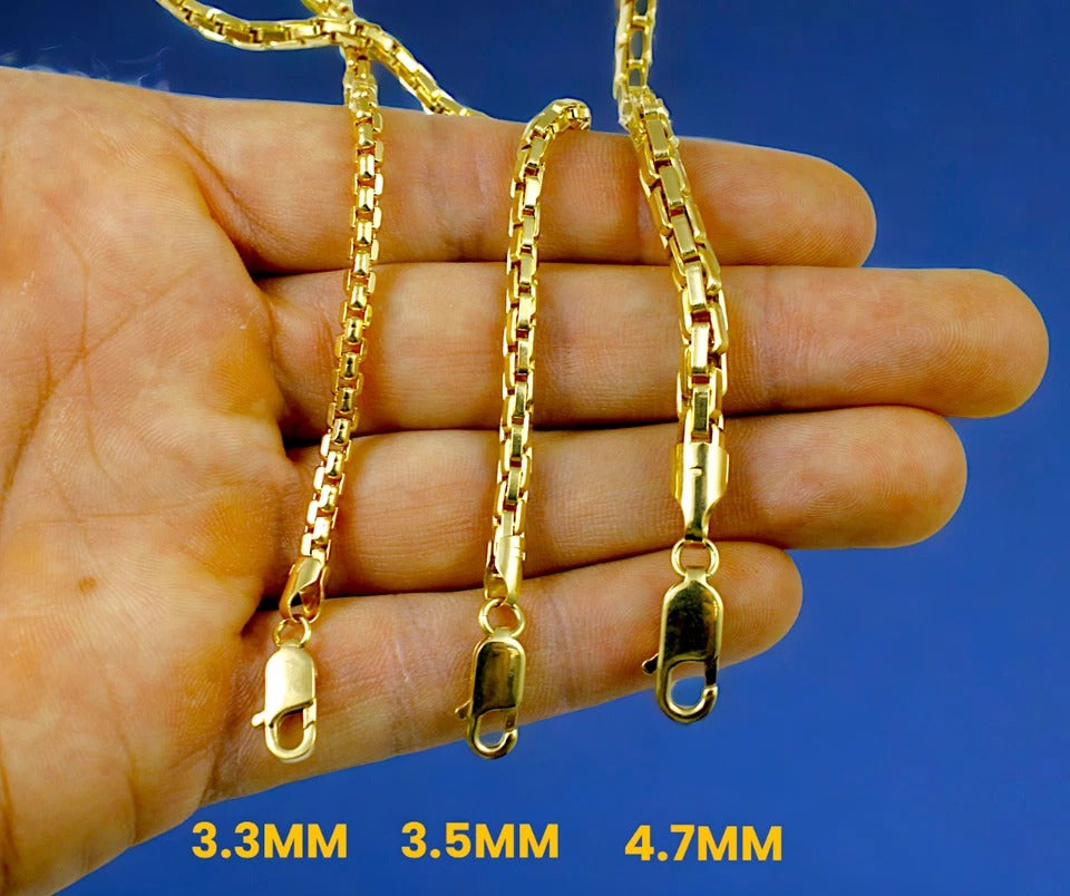 14K Yellow Gold Venetian Round Box Necklace Bracelet Chain Men Women Jewelry 1.3g | 1.3mm | 7 Inches | MADE IN ITALY