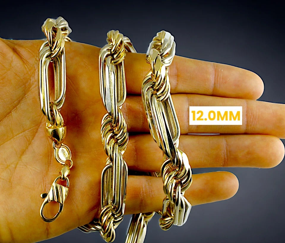14K Two Tone Gold Milano Figaro Rope Chain Necklace Diamond Cut Real Men Women Jewelry 31.1g | 8mm | 8 Inches | MADE IN ITALY