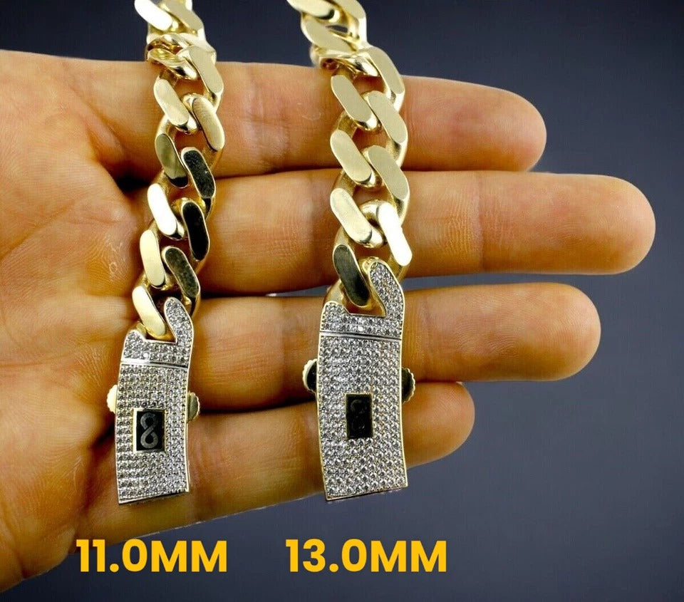 14K Gold Monaco Miami Cuban Link Necklace Bracelet Chain Full CZ 6mm-13mm 7"-30" | MADE IN ITALY