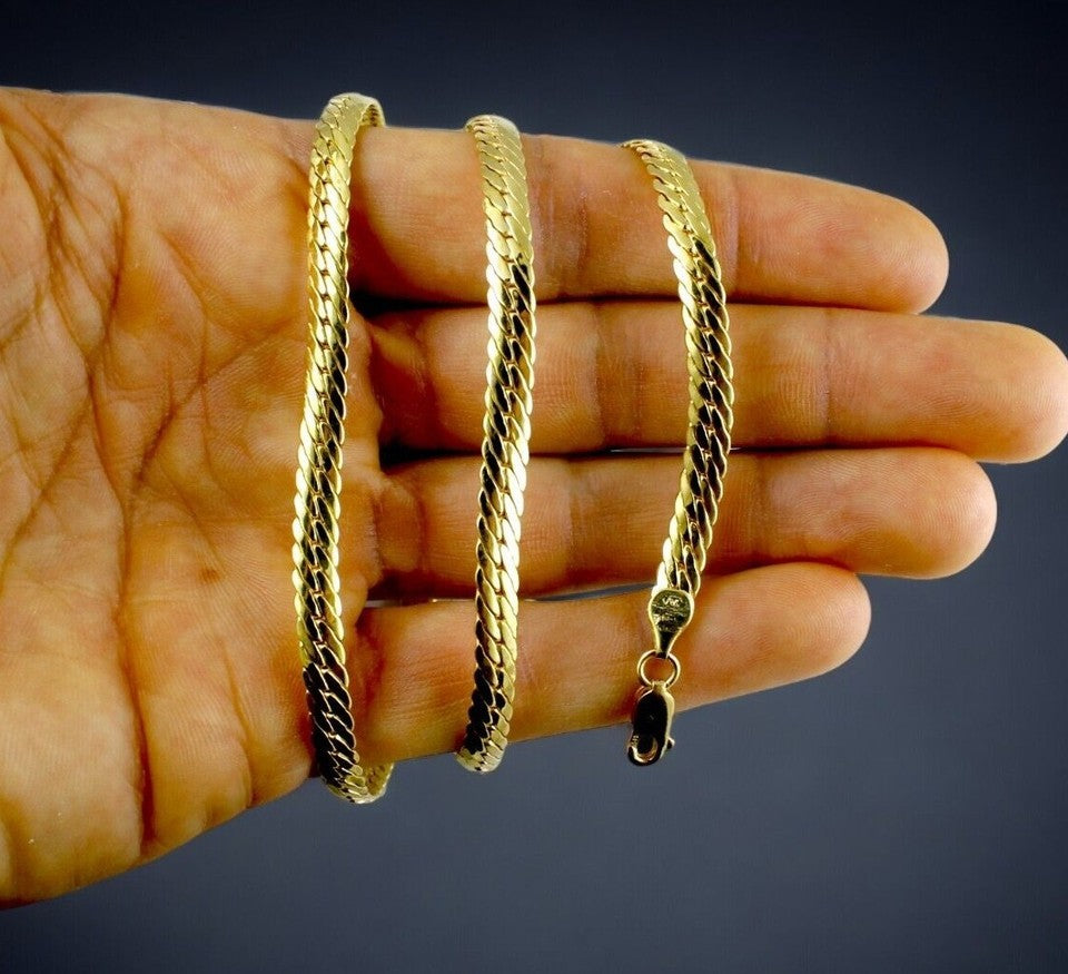 14K Yellow Gold SOLID Snake Serpentine Flat Chain Necklace Real Gold Men Women Jewelry 1.3g | 2mm | 7 Inches | MADE IN ITALY