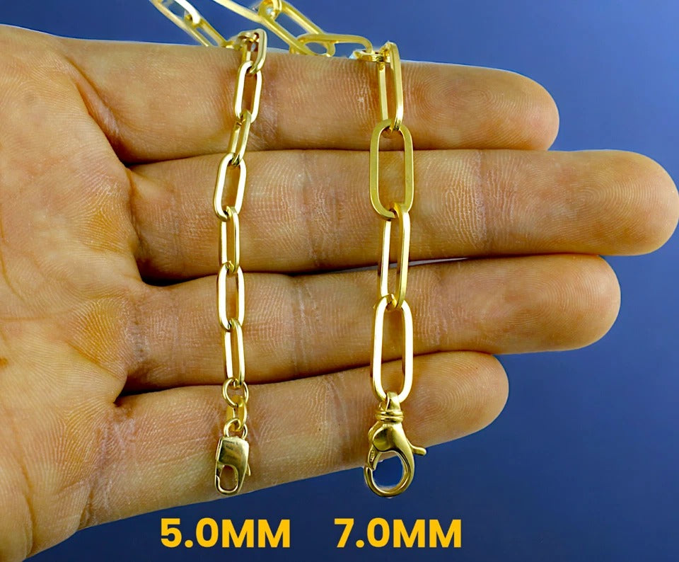 14K Yellow Gold SOLID Oval Paperclip Necklace Bracelet Chain Men Women Jewelry 1g | 1.5mm | 7 Inches | MADE IN ITALY