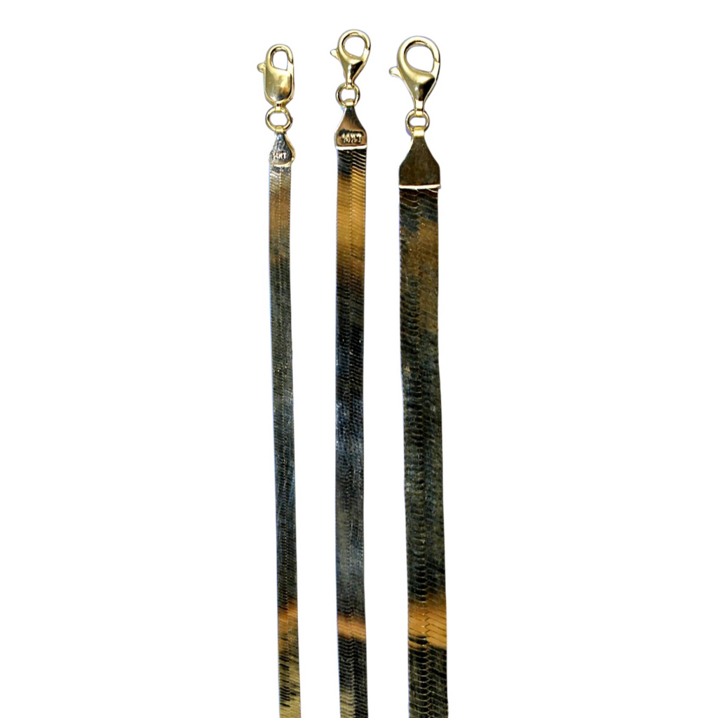 14K Yellow Gold 3mm-5mm Herringbone Flat Silky Necklace Bracelet Real Men Women Jewelry 2.2g | 3mm | 7 Inches | MADE IN ITALY